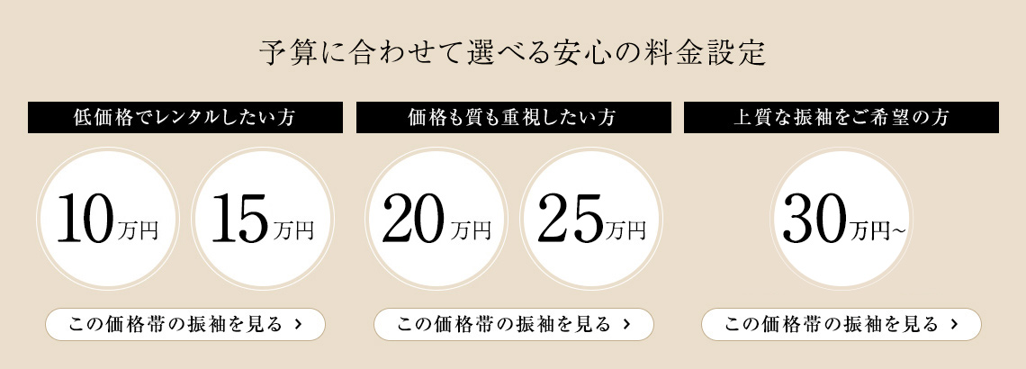 予算に合わせて選べる安心の料金設定(10万円/15万円/20万円/25万円/30万円〜)